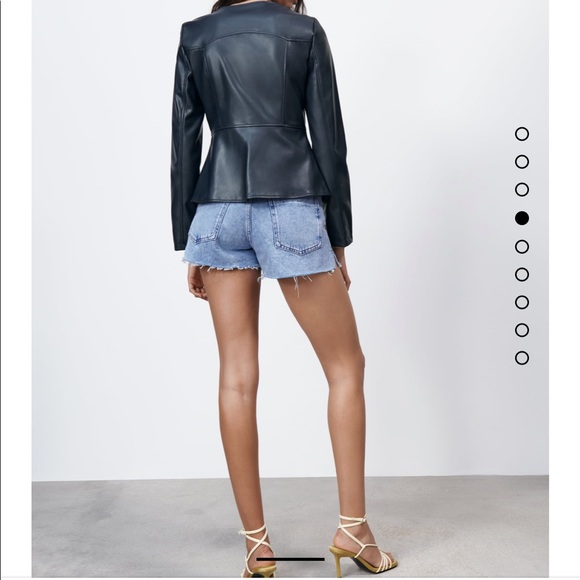 ZARA faux leather navy blue jacket Zipper front Fitted - Picture 7 of 7